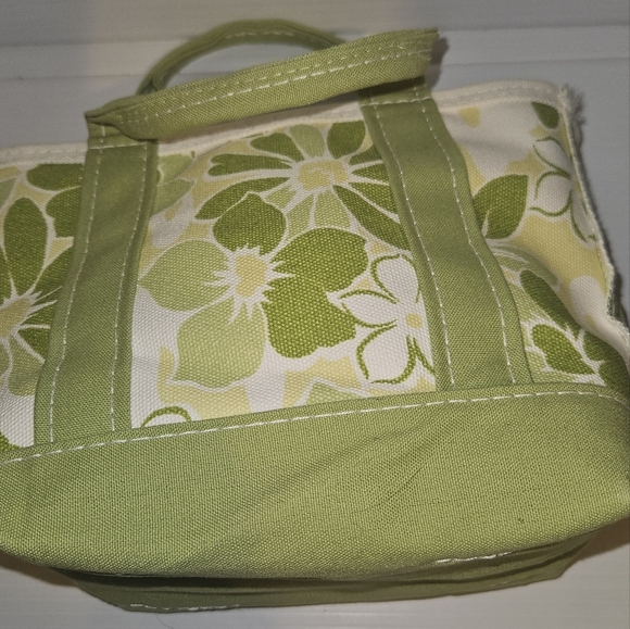 New Vintage 90s L.L. Bean Boat&Tote Green Floral Print Mini Tote Bag with Zipper - Picture 3 of 9